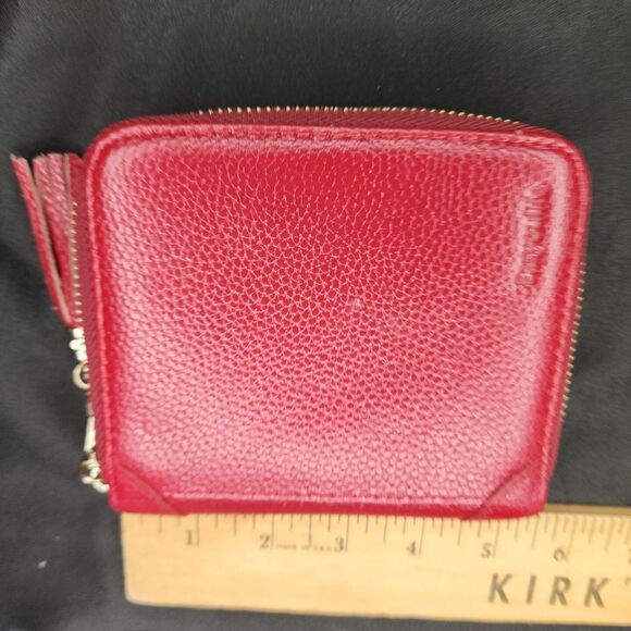 Womens Credit Card Holder Wallet RED Zip Pebble Leather Card Case RFID Blocking - Picture 7 of 12
